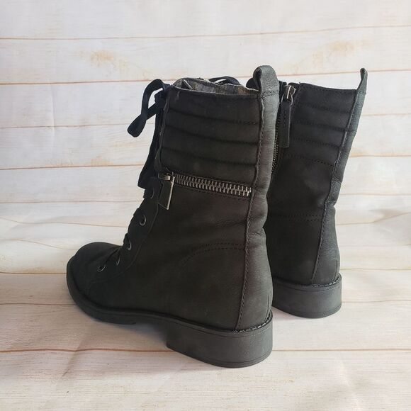 Nine West Leather Lace Up Quilted Distressed Round Toe Ankle Boots Booties 8 M - Picture 5 of 16